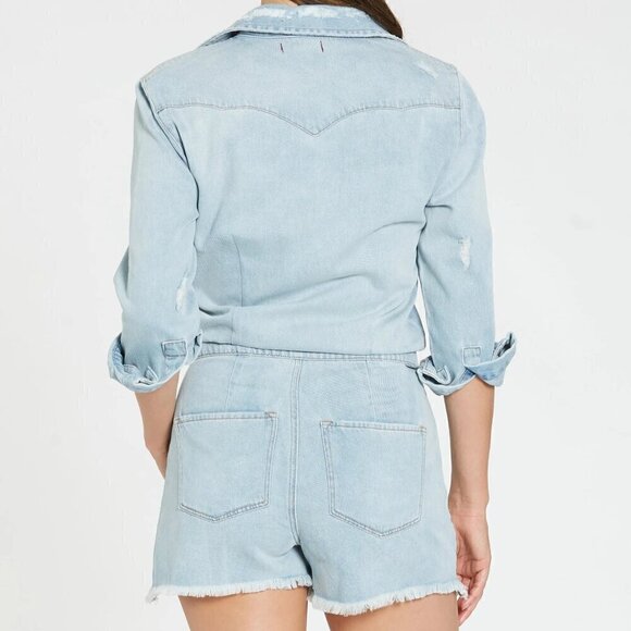 Dear John Denim Logan Distressed Coverall Romper, Lt. Blue Wash, Size Small, NWT - Picture 2 of 16